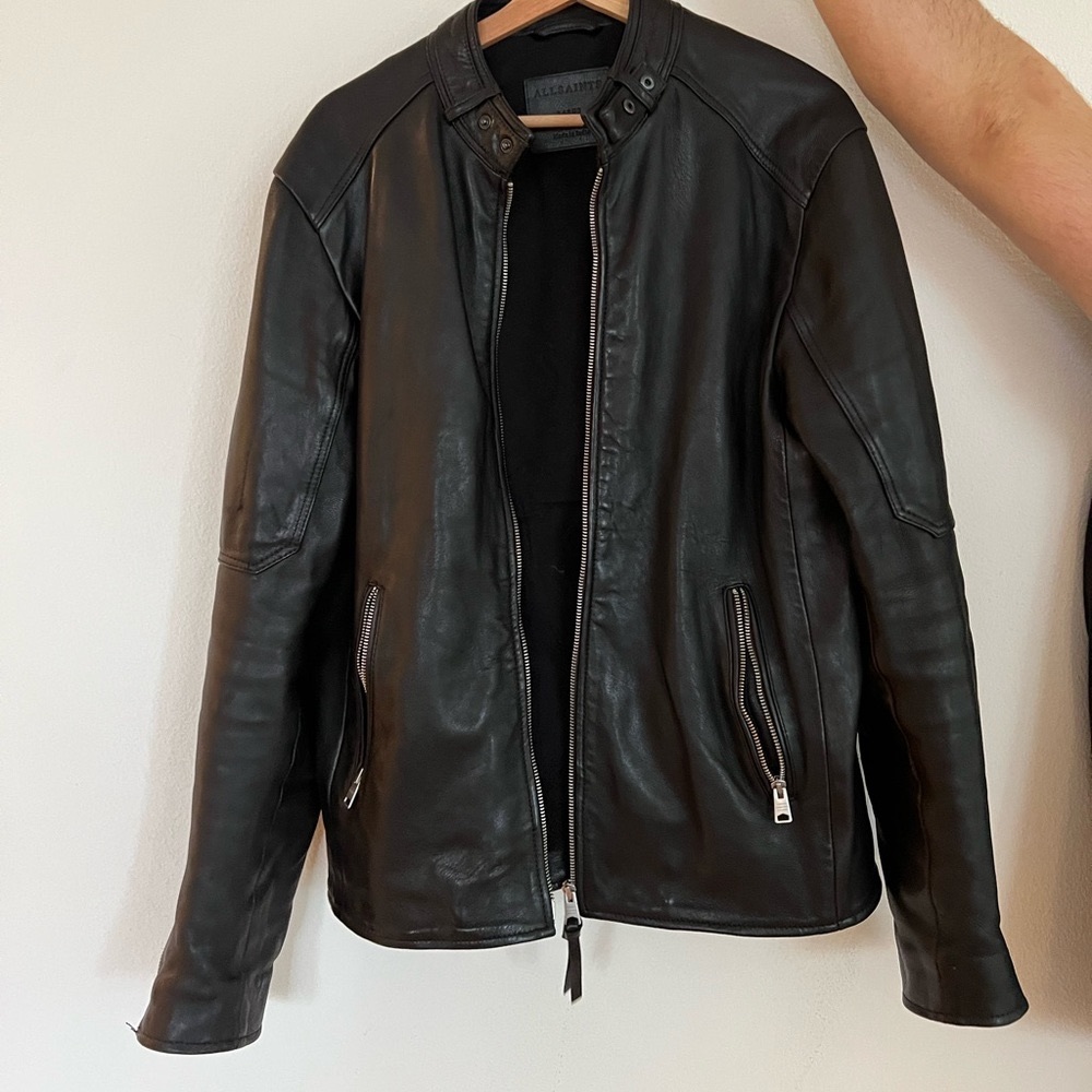 Mens Allsaints black leather jacket size large